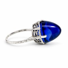 18K White Gold Oval Cabochon IGI Lab-Grown Blue Solitaire Ring