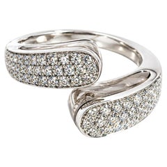 18K White Gold Rutilated Quartz & Pave Diamonds Cuff Design Ring