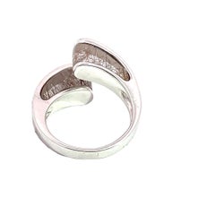 18K White Gold Rutilated Quartz & Pave Diamonds Cuff Design Ring