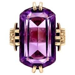 Antique Victorian 10K Rose Gold Amethyst Solitaire Ring