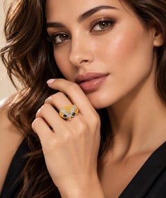 Estate 14K Two-Tone Gold Sapphire Eyes & Diamond Owl Design Ring