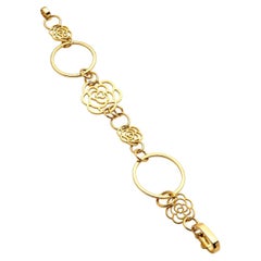 Chanel Camélia Collection 18K Yellow Gold Open Hoop & Flower Motif Bracelet