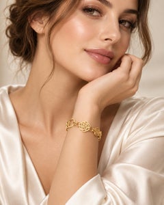 Chanel Camélia Collection 18K Yellow Gold Open Hoop & Flower Motif Bracelet