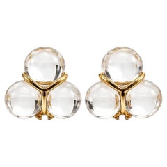 Baccarat 18K Yellow Gold Clear Crystal Glass Earrings