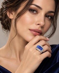 Vintage 14K White Gold 3-Stone Star Sapphire & Diamond Cocktail Ring