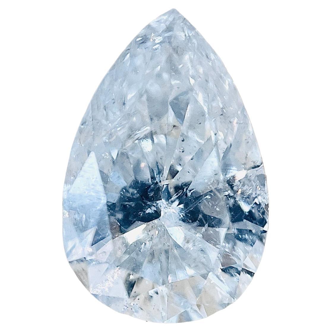 Gia Certified 1.46 Carat Pear Brilliant I I2 Natural Diamond For Sale