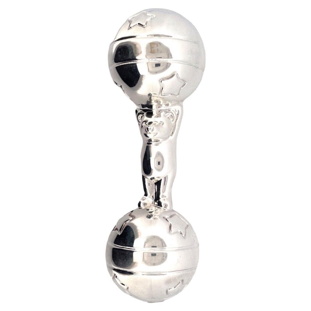 Charming 925 Sterling Silver Tiffany & Co Bear Ball Baby Rattle For Sale