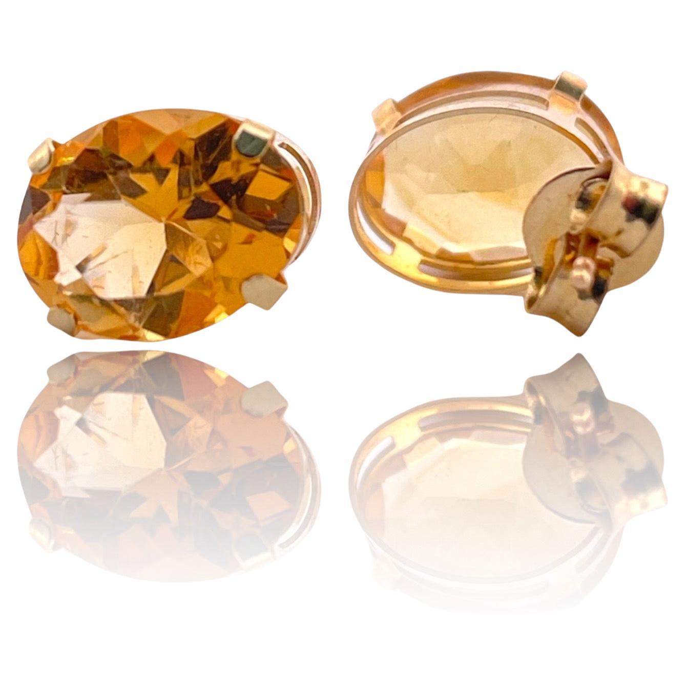 Golden Glow Oval Citrine Stud Earrings in 14K Yellow Gold For Sale
