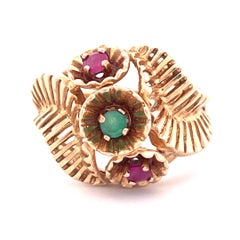 14k Gelbgold Rubin- und Smaragd-Ring