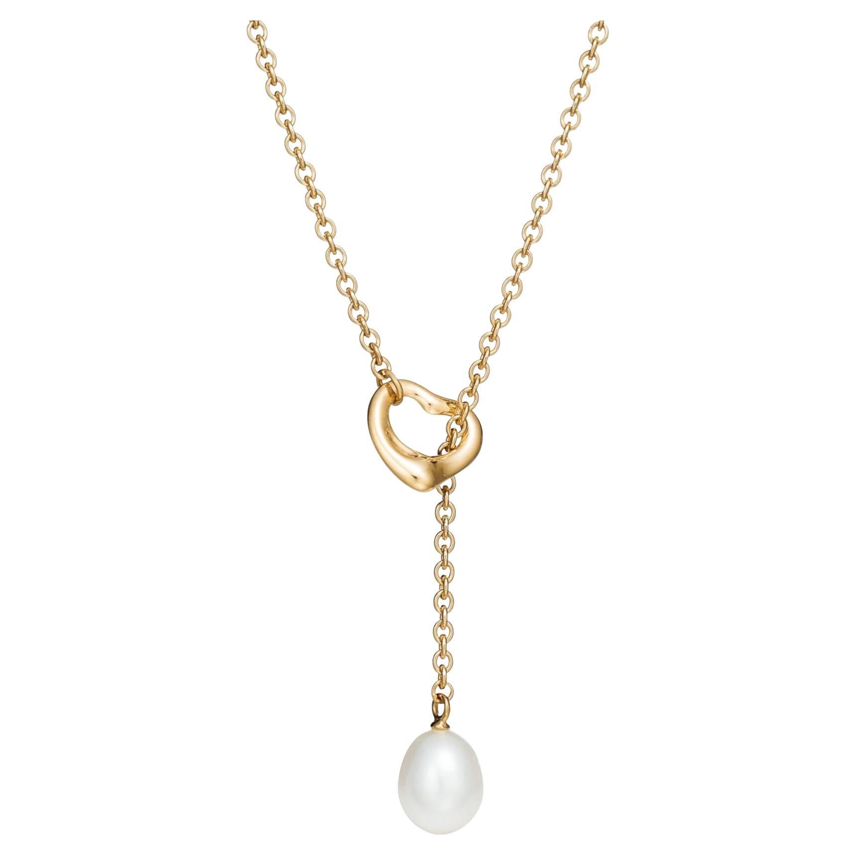 TIFFANY & CO Elsa Peretti 18k Yellow Gold Open Heart Lariat Necklace