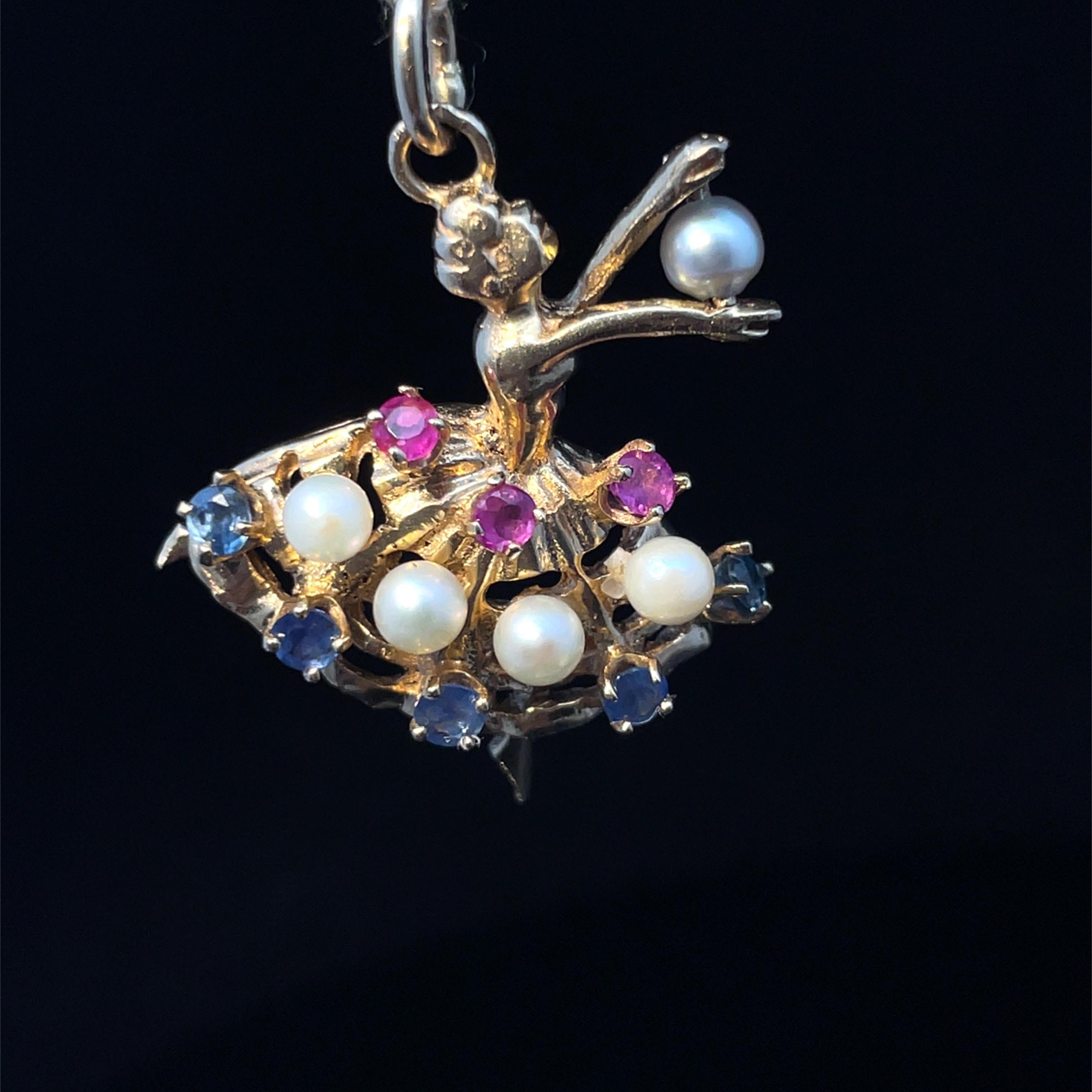Multigemma in oro massiccio  Ciondolo Charm Ballerina in vendita 5