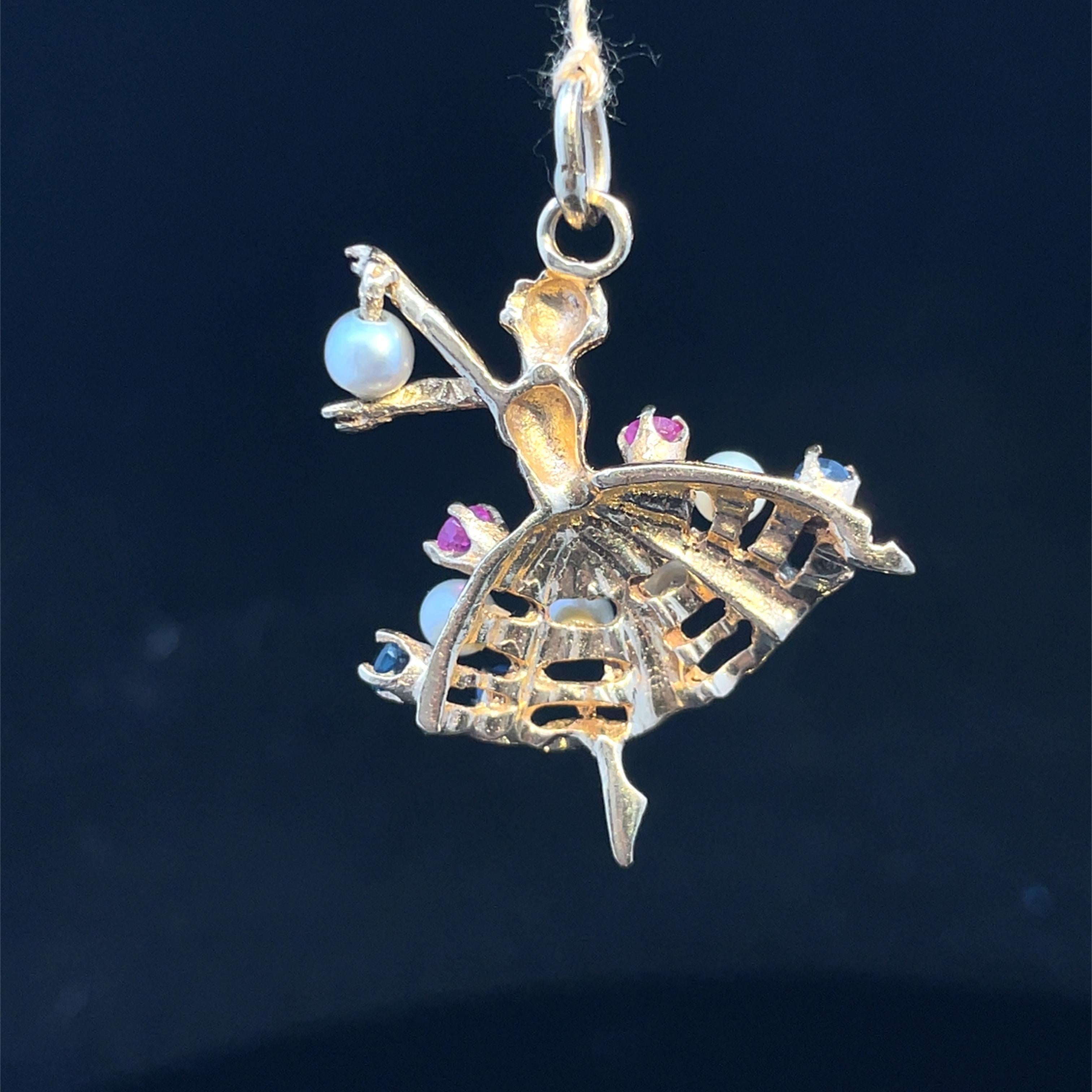 Multigemma in oro massiccio  Ciondolo Charm Ballerina in vendita 2