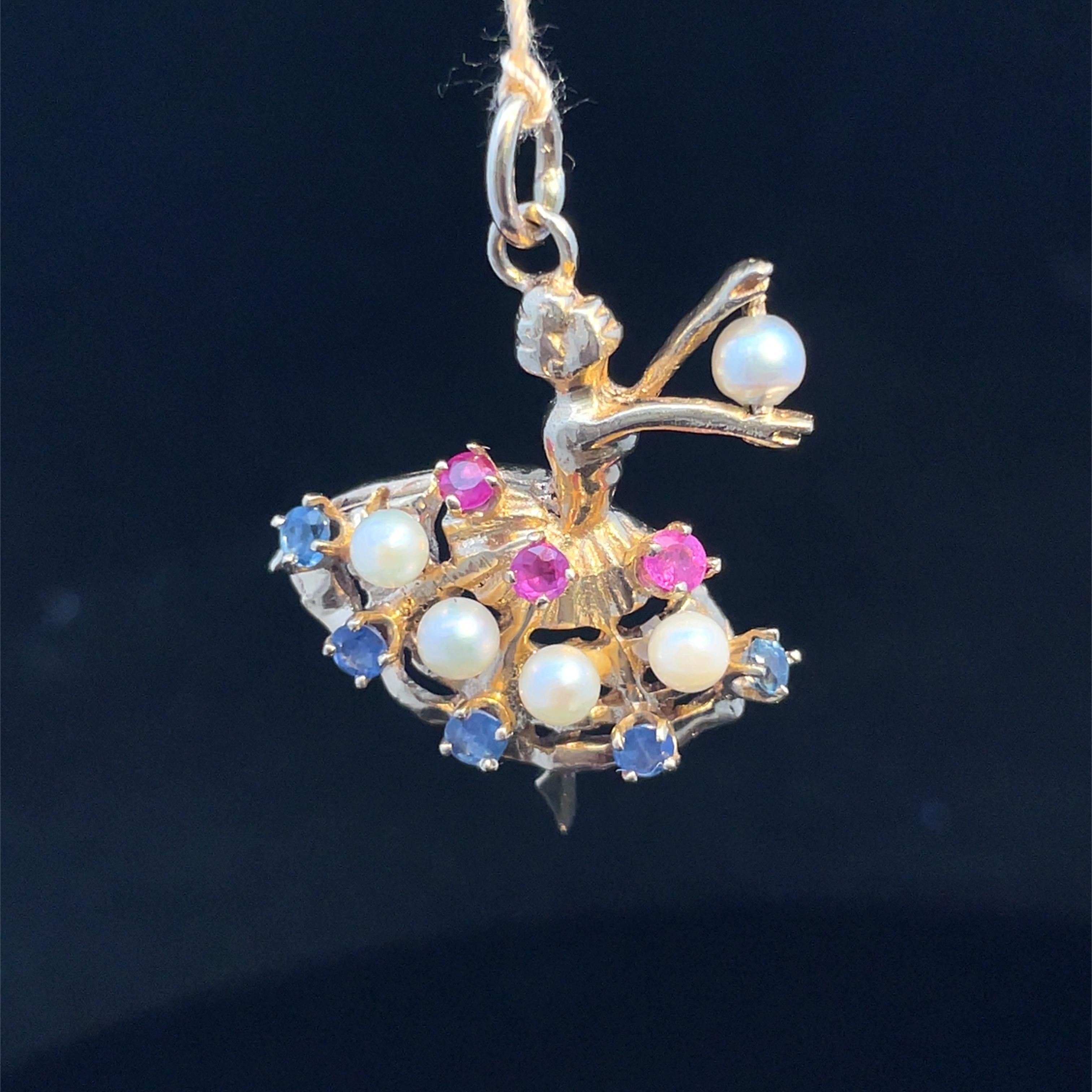Multigemma in oro massiccio  Ciondolo Charm Ballerina in vendita 4