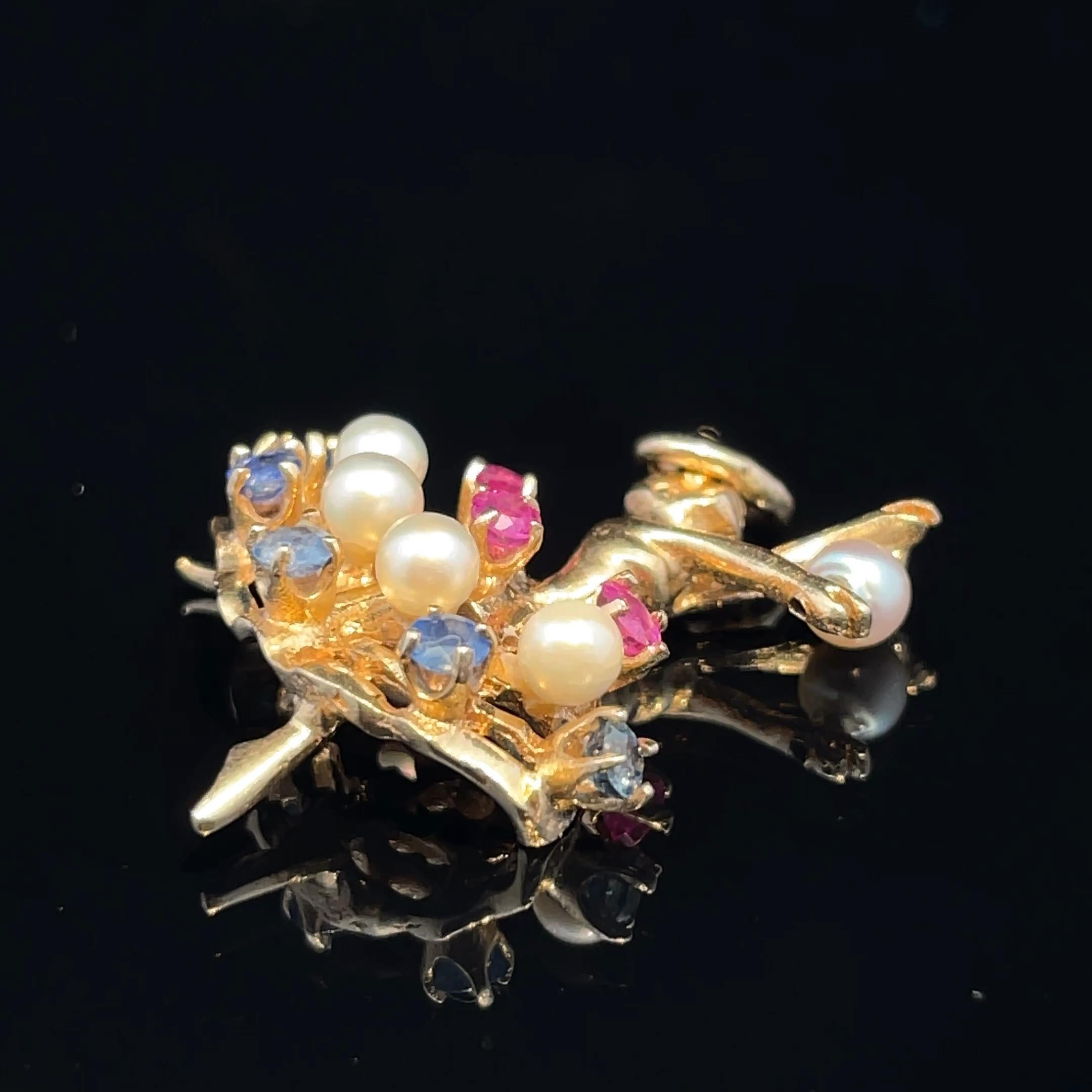 Taglio rotondo Multigemma in oro massiccio  Ciondolo Charm Ballerina in vendita
