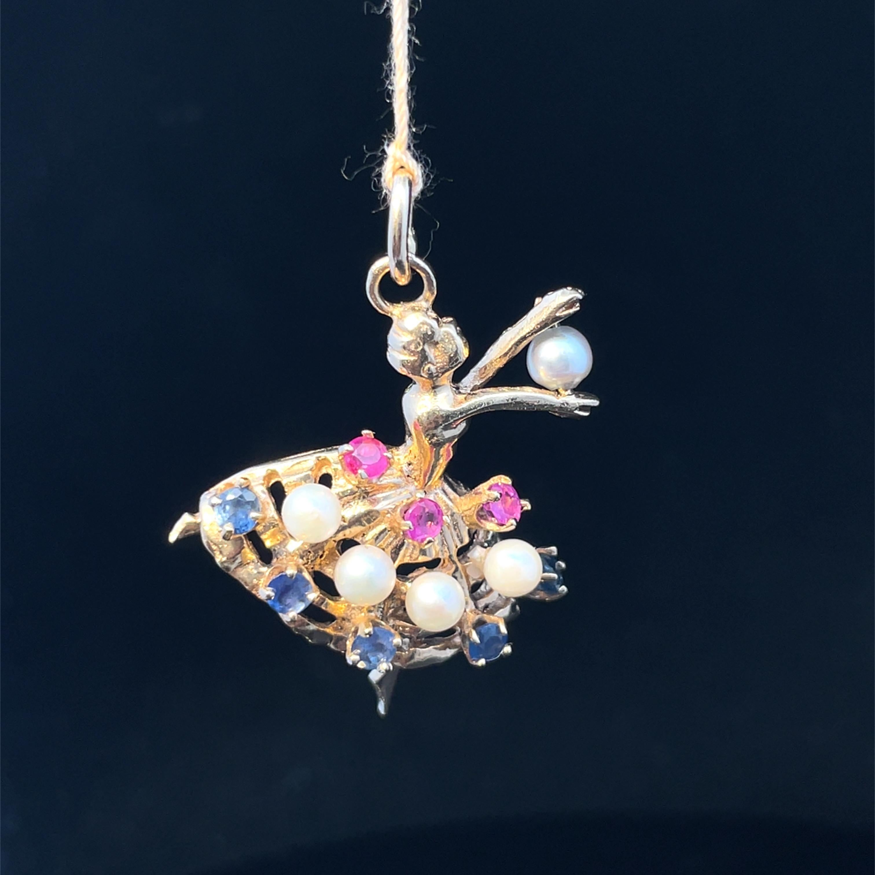 Multigemma in oro massiccio  Ciondolo Charm Ballerina in vendita 3