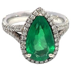GIA-zertifizierter sambischer Birnensmaragd und natürlicher Diamant 14k Weißgoldring