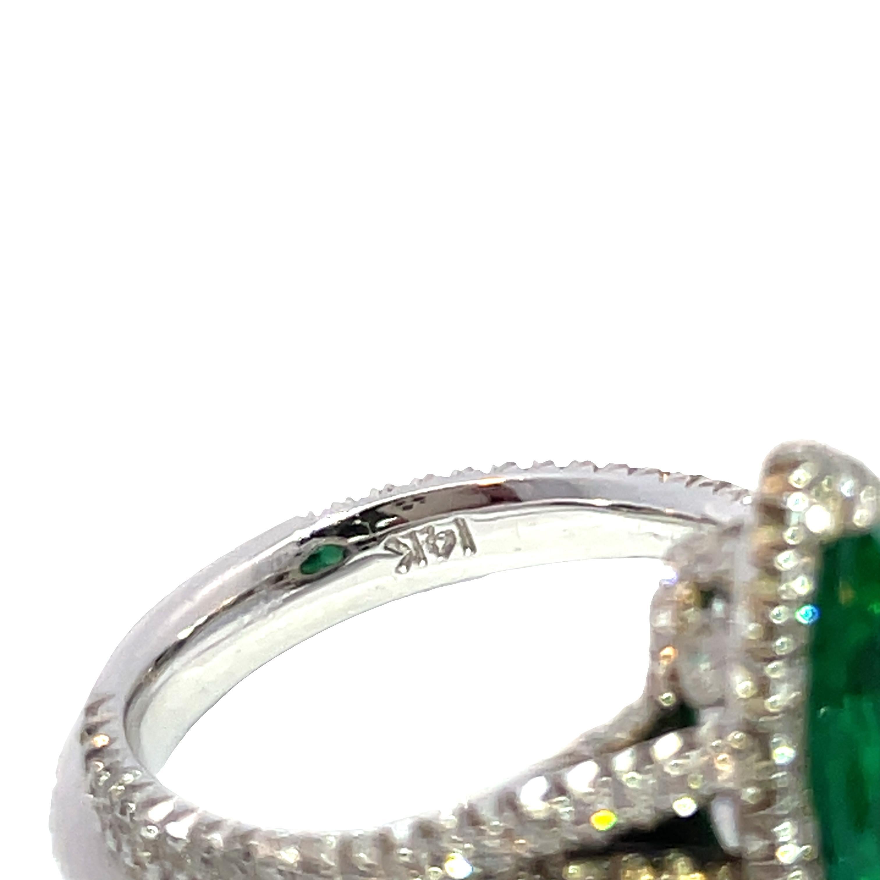 GIA-zertifizierter sambischer Birnensmaragd und natürlicher Diamant 14k Weißgoldring für Damen oder Herren im Angebot