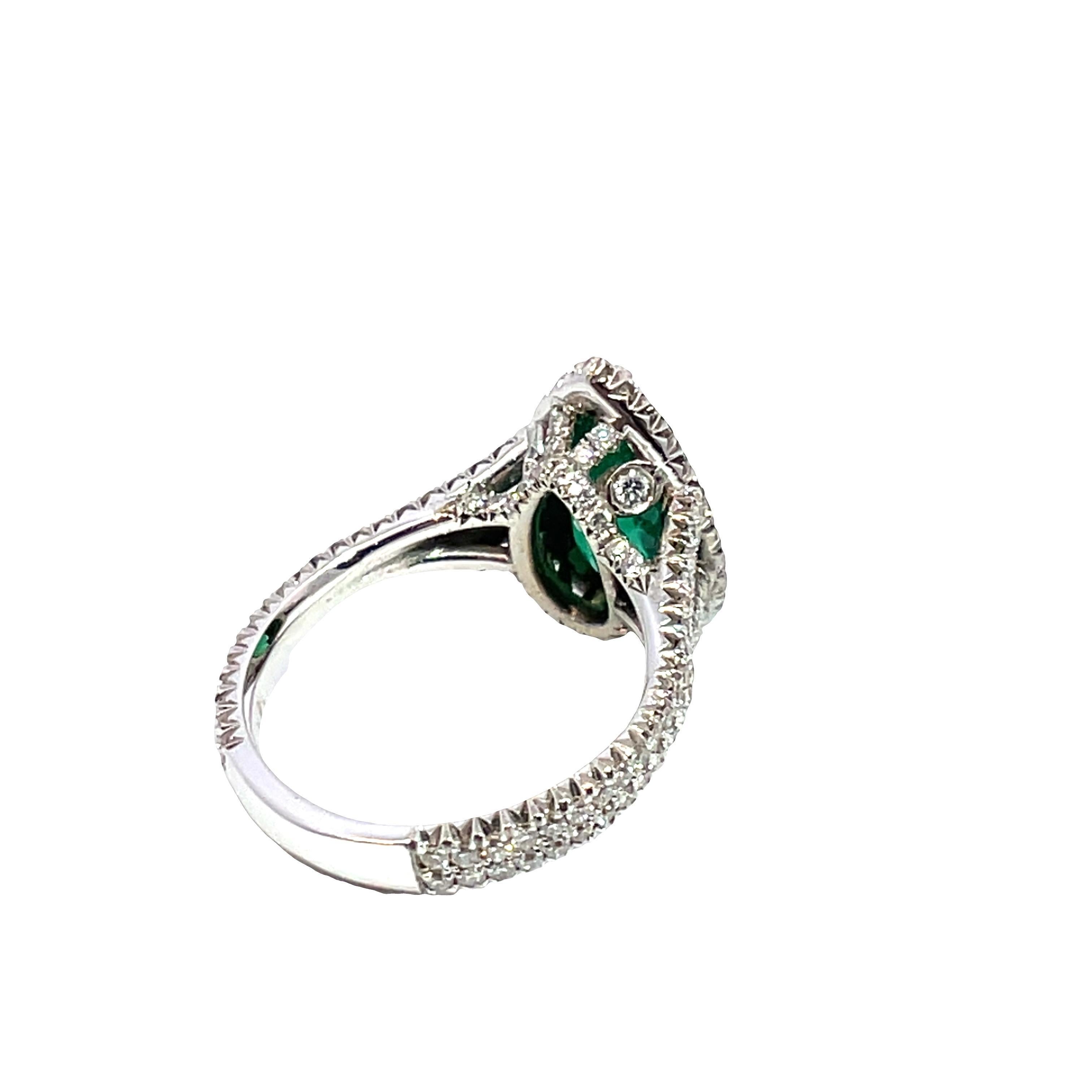 GIA-zertifizierter sambischer Birnensmaragd und natürlicher Diamant 14k Weißgoldring im Angebot 1