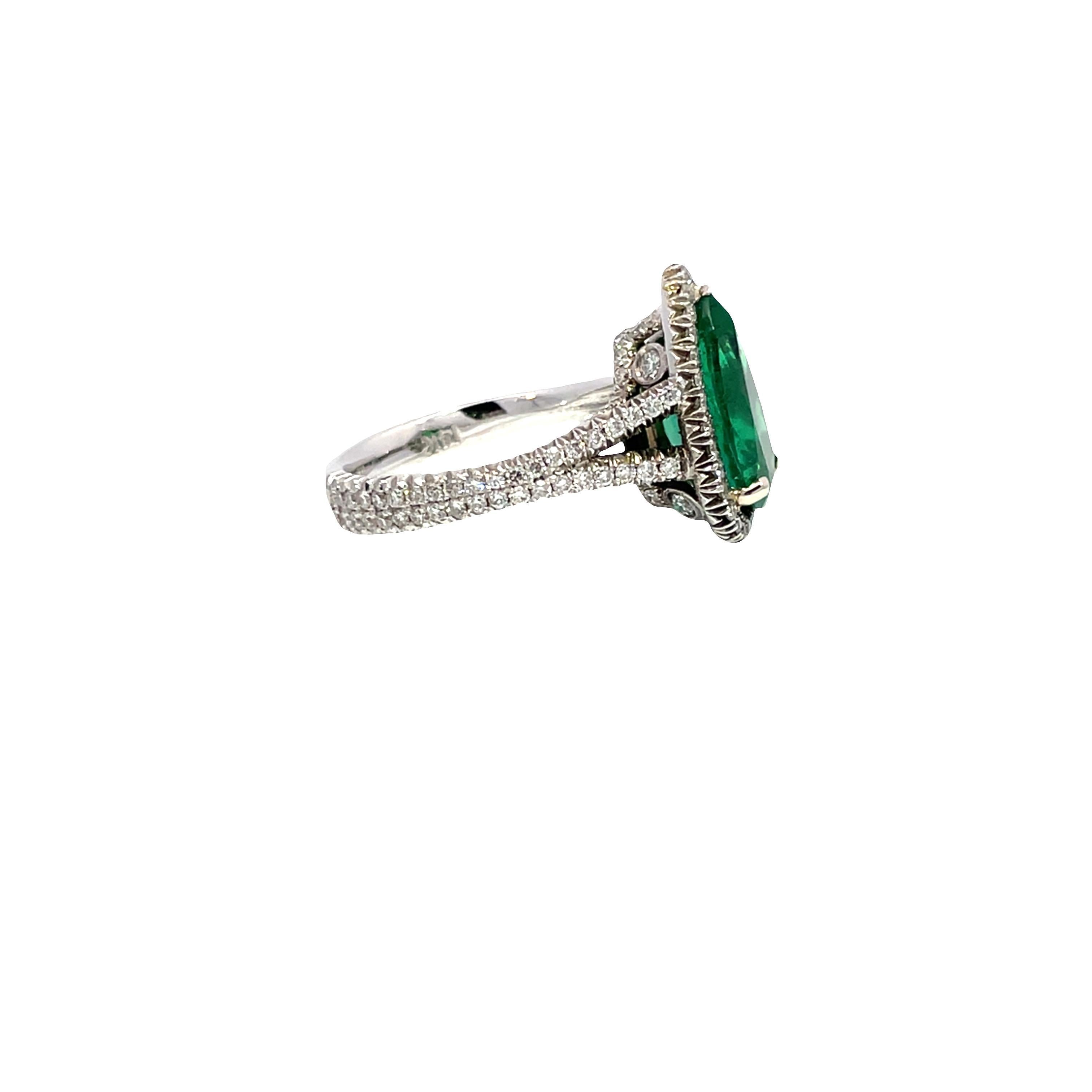 GIA-zertifizierter sambischer Birnensmaragd und natürlicher Diamant 14k Weißgoldring im Angebot 3