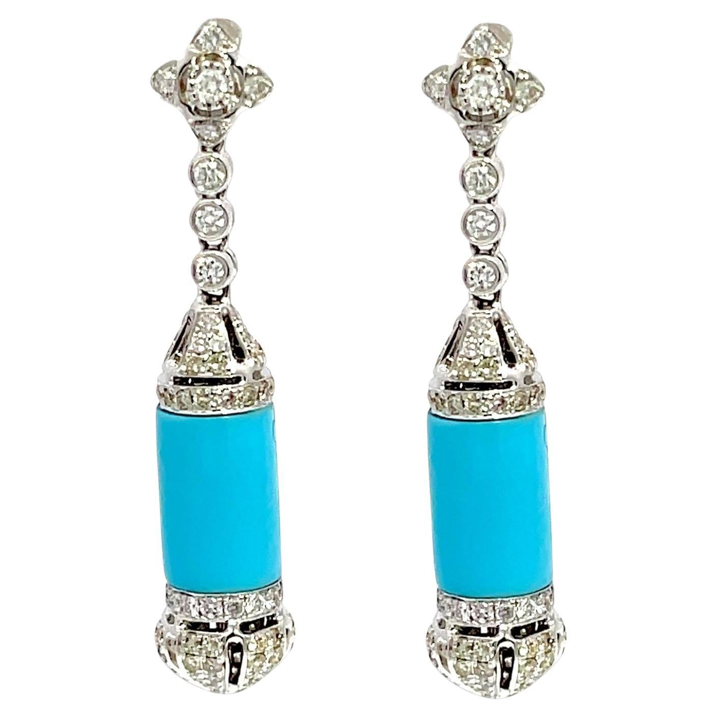 Boucles d'oreilles en or blanc 18K avec diamants et turquoise