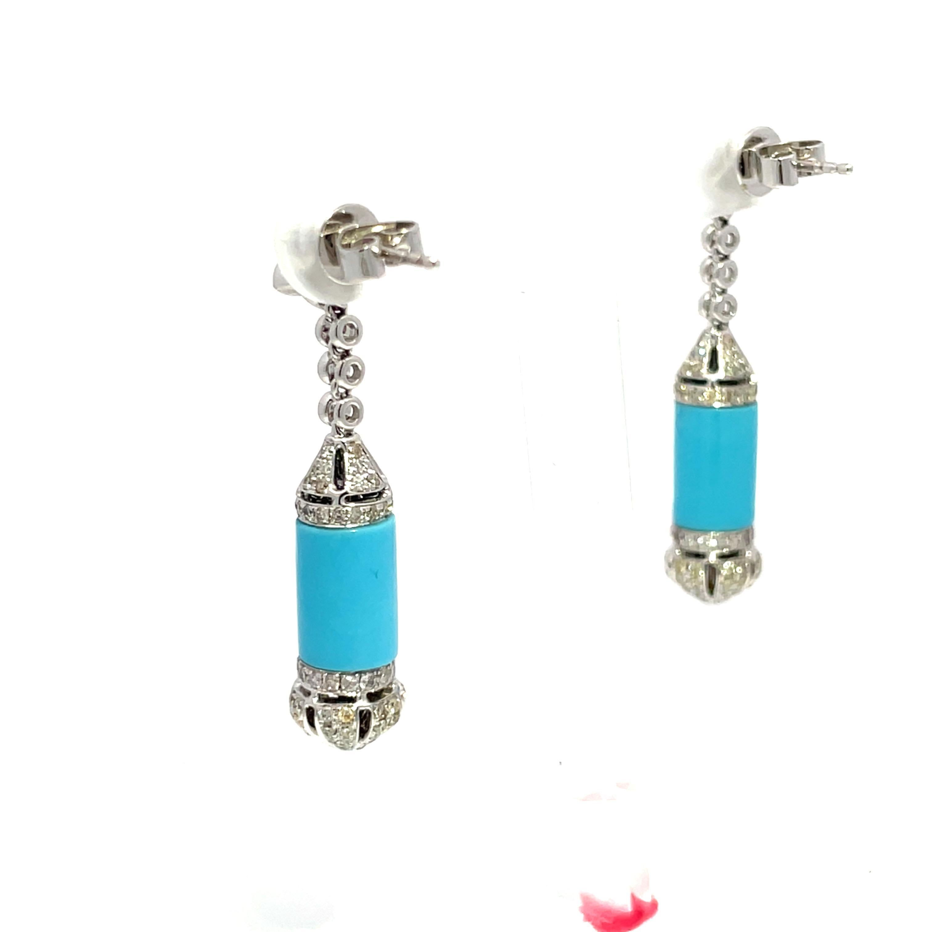 Taille mixte Boucles d'oreilles en or blanc 18K avec diamants et turquoise en vente