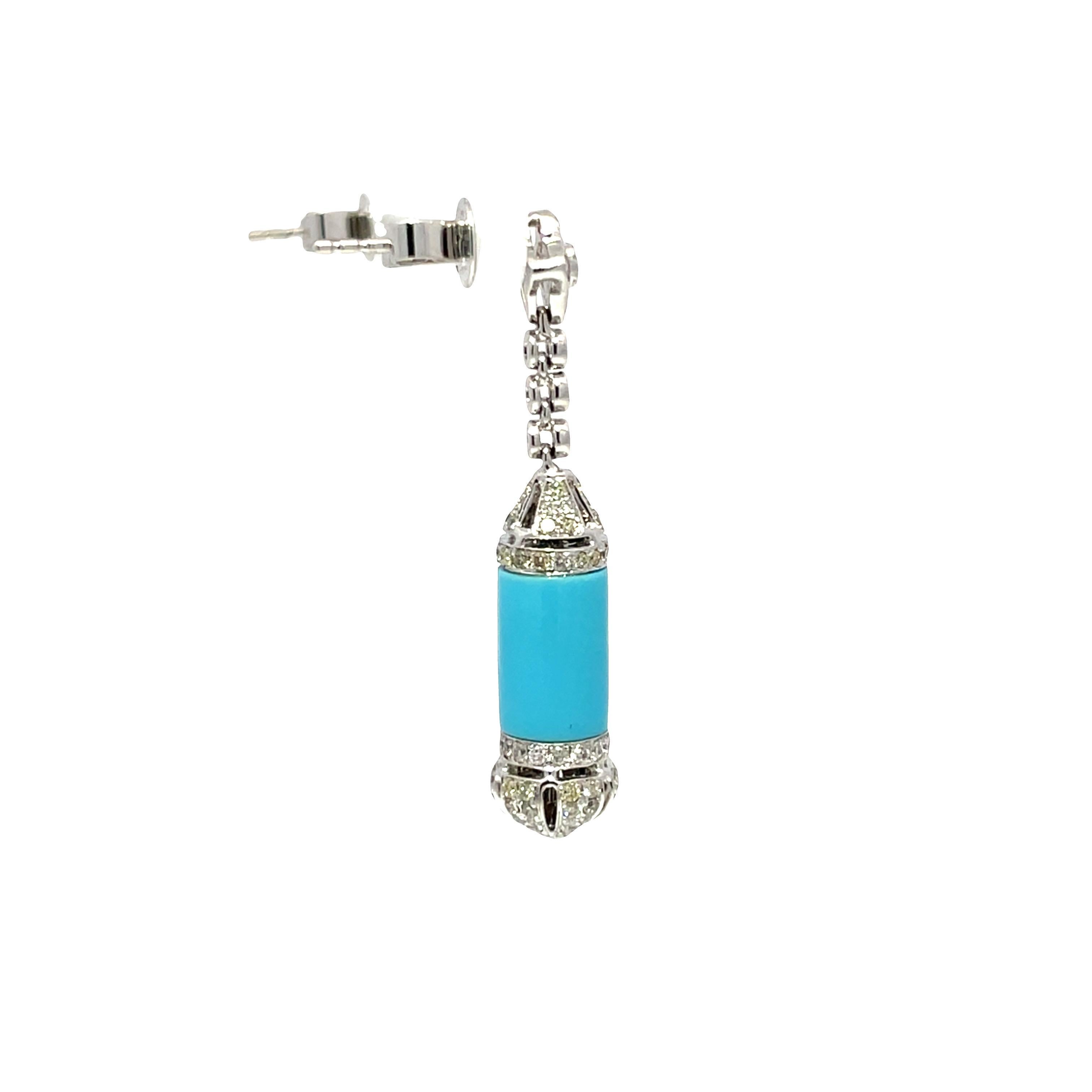 Boucles d'oreilles en or blanc 18K avec diamants et turquoise Unisexe en vente
