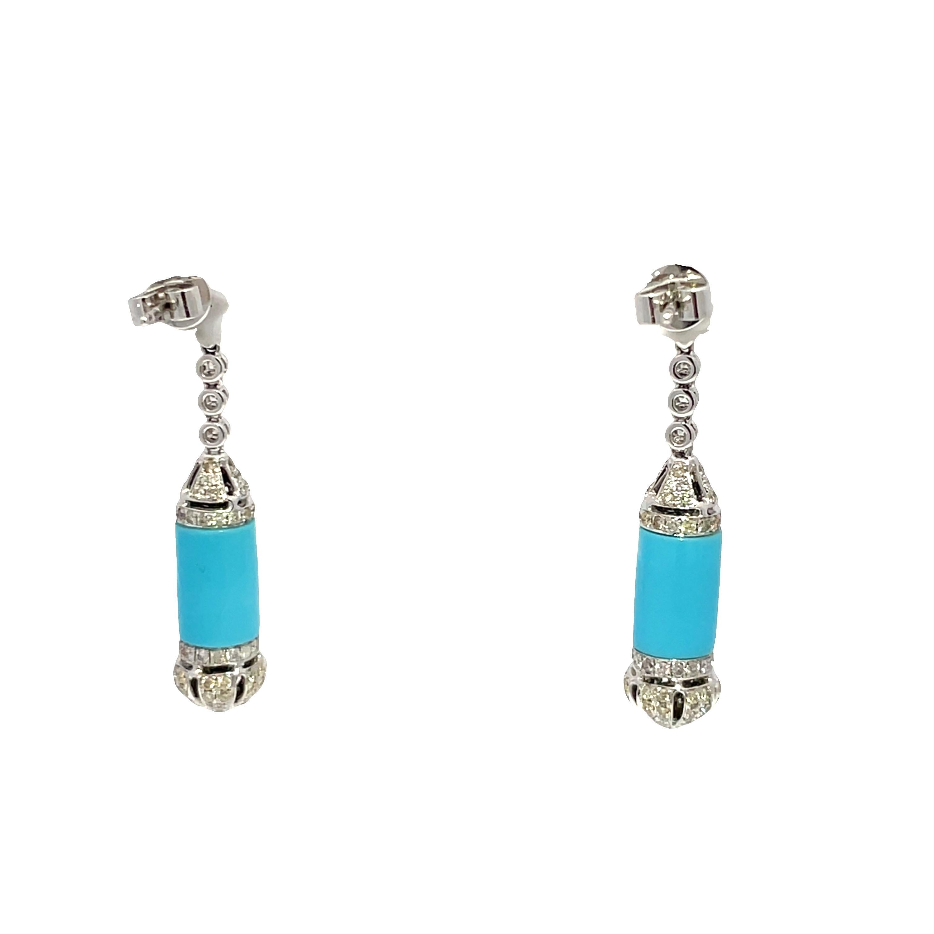 Boucles d'oreilles en or blanc 18K avec diamants et turquoise Neuf - En vente à New York, NY