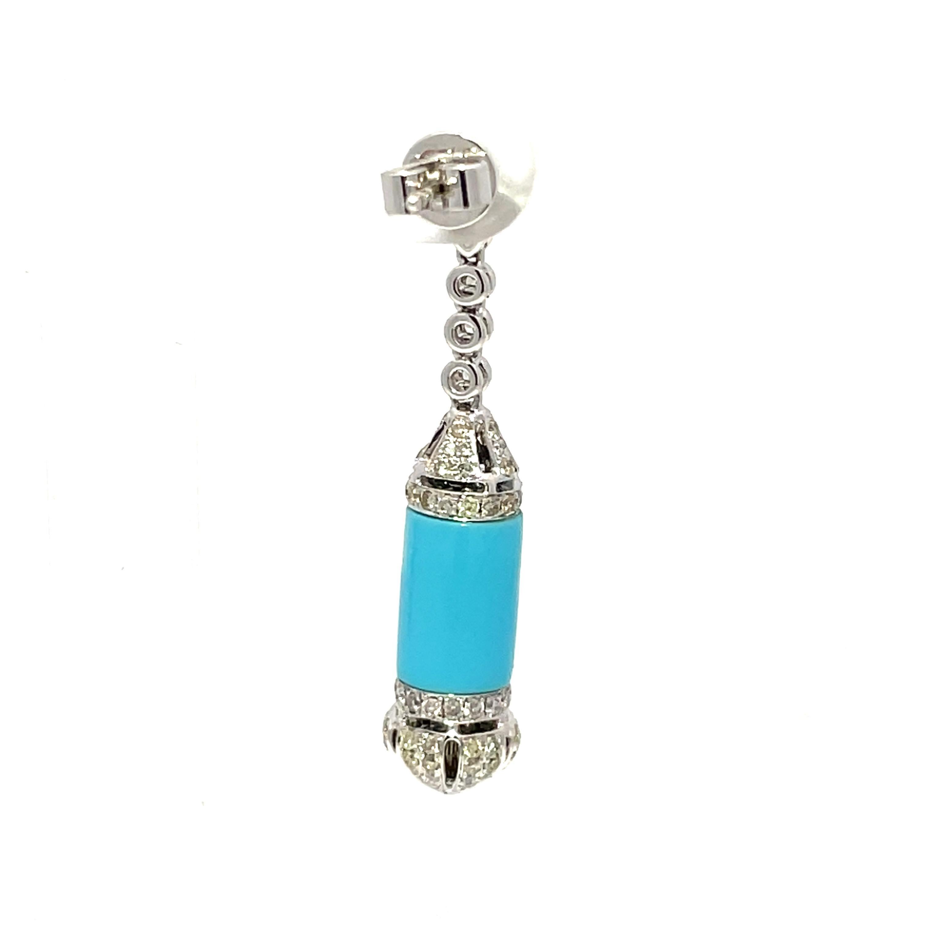 Boucles d'oreilles en or blanc 18K avec diamants et turquoise en vente 1
