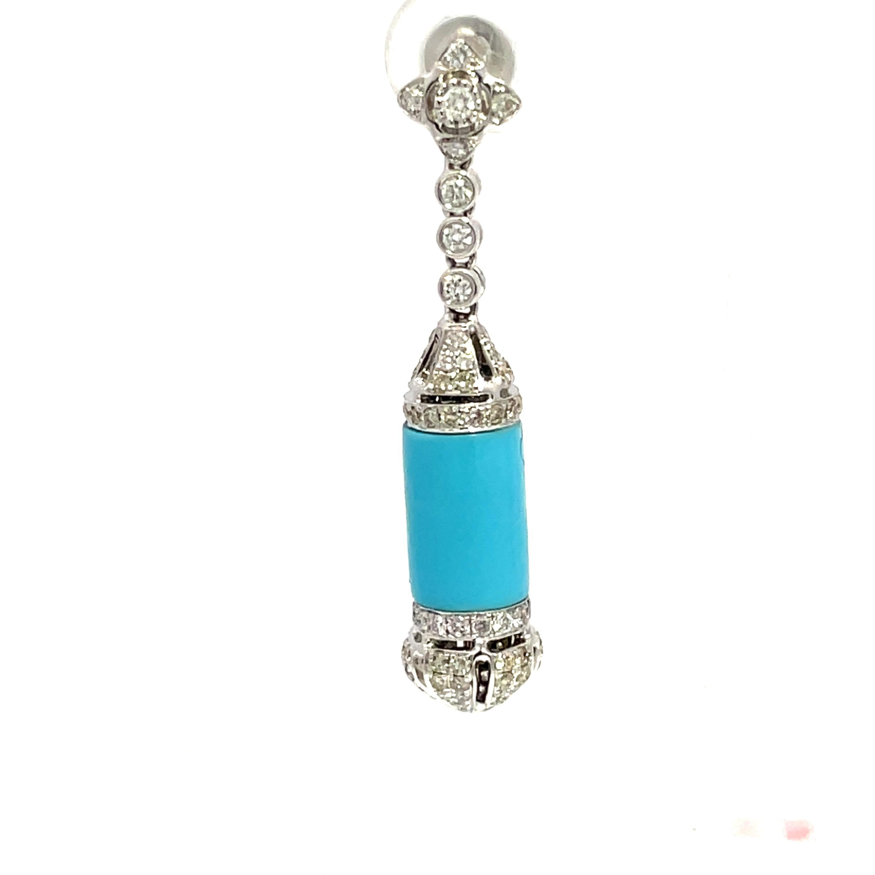 Boucles d'oreilles en or blanc 18K avec diamants et turquoise en vente 2