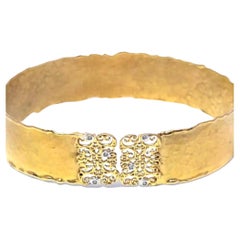 Vintage Solid Yellow Gold Diamond hammered finish Filigree Cuff Bracelet