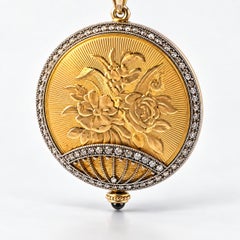 Tiffany & Co. Vintage 18k Gold Floral Engraved Diamond and Enamel Pocket Watch