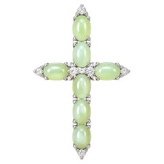 One of a kind 18k White Gold Chrysoberyl Cross Cats Eye Pendant Necklace