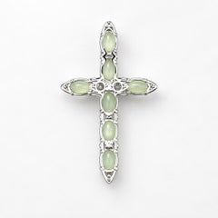 One of a kind 18k White Gold Chrysoberyl Cross Cats Eye Pendant Necklace