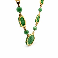 Antique Hand-Carved 14K Yellow Gold Jade Bead Necklace