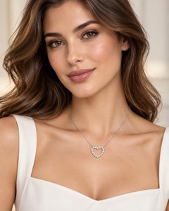 14K White Gold Lab-Grown Heart Diamond Pendant Necklace