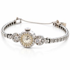 Antique Perraux 14K White Gold Diamond Ladies Cocktail Watch