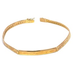 Vintage 14K Yellow Gold Fish Link ID Bar Bracelet, 20th Century, 8"