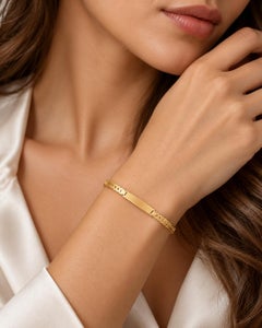 Vintage 14K Yellow Gold Fish Link ID Bar Bracelet, 20th Century, 8"