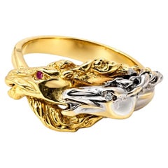 Estate 14K Two-Tone Gold Ruby & Diamond Double Horse Head Ring