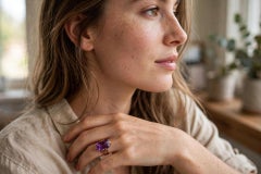 Antique Victorian 10K Rose Gold Amethyst Solitaire Ring