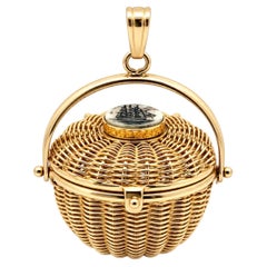 14K Yellow Gold Enamel Boat Nantucket Lightship Woven Basket Charm/Pendant