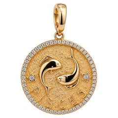 14K Yellow Gold Pisces Zodiac Sign Diamond Studded Pendant