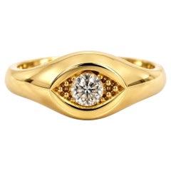 Vintage 14K Yellow Gold Dome Evil Eye Diamond Ring