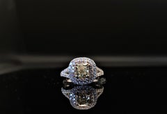 GIA Certified 1.0 Natural Fancy-Green Yellow Cushion-Cut Diamond Engagement Ring