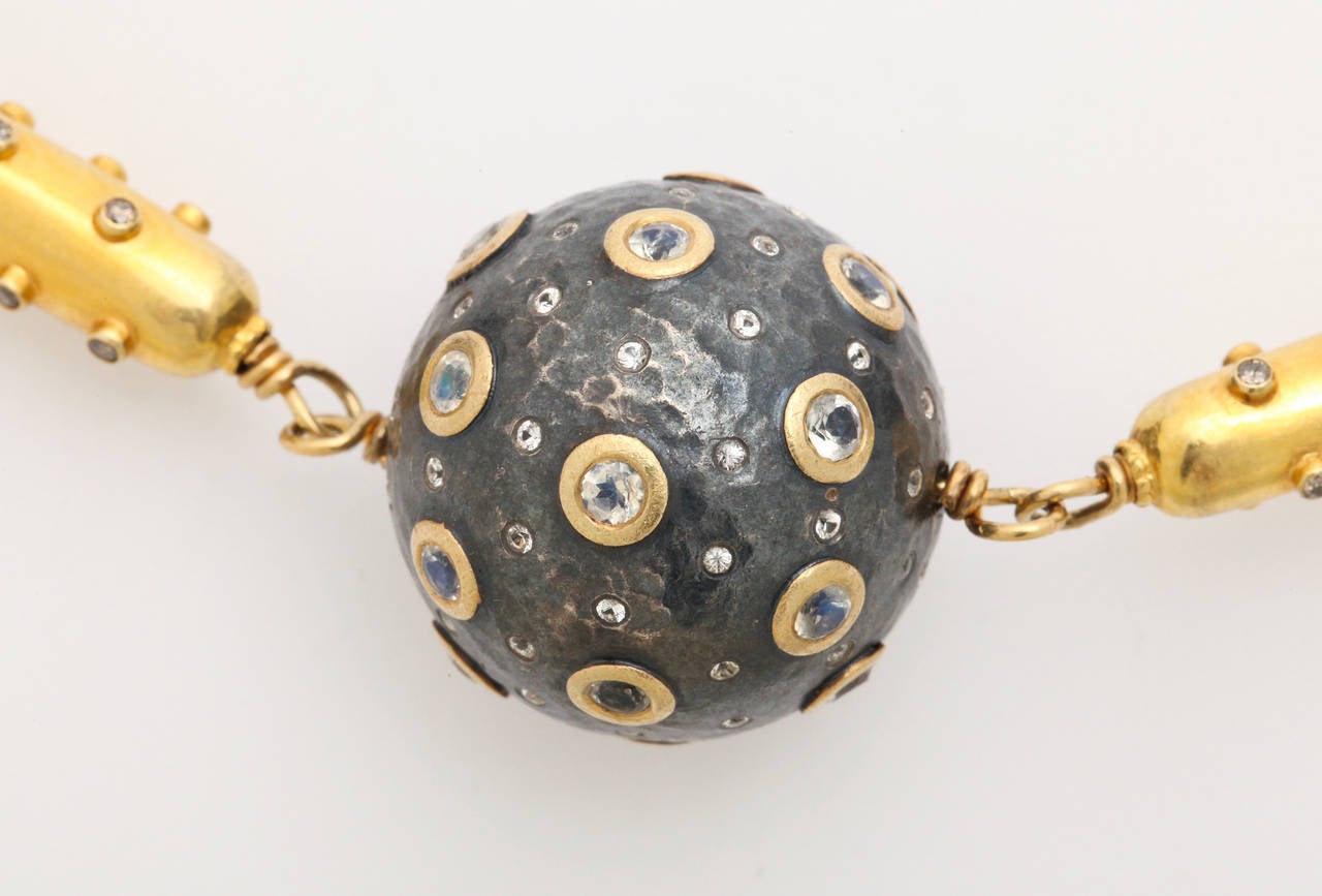 Women's Gold Rhodium Plated Silver Moonstone Diamond Sapphire Solar Necklace