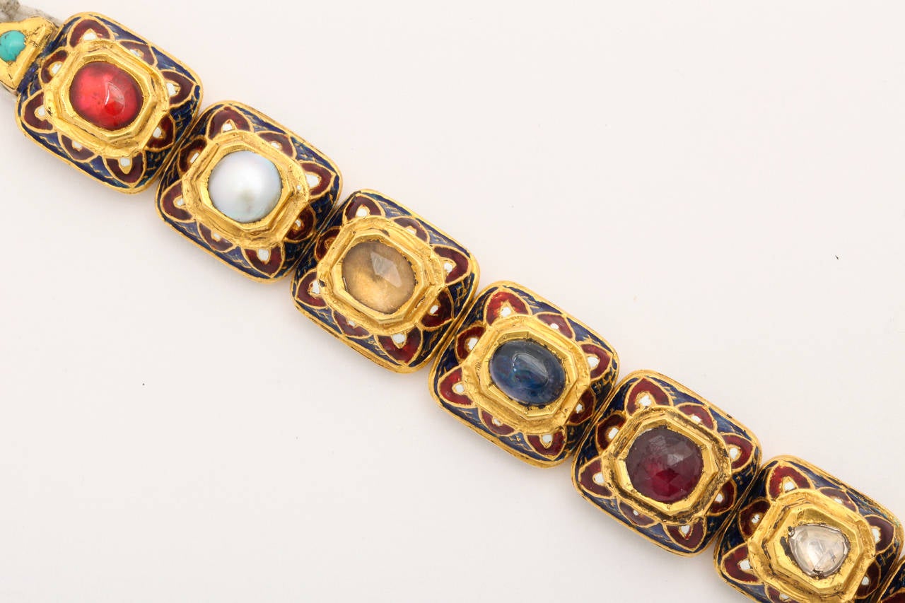 Nine Planet Gem Set Enamel Gold Bead Bracelet In Excellent Condition In Fifth Avenue, NY