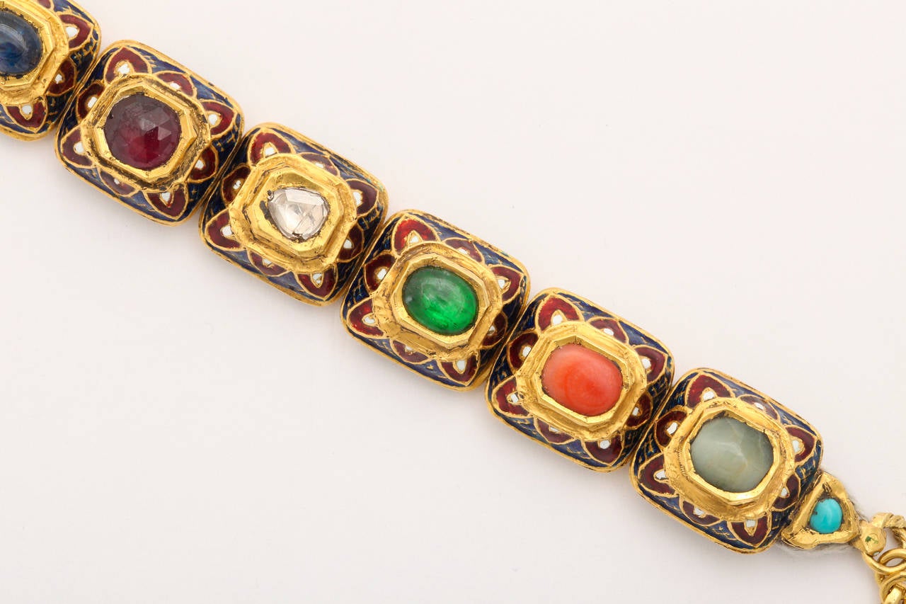 Women's Nine Planet Gem Set Enamel Gold Bead Bracelet