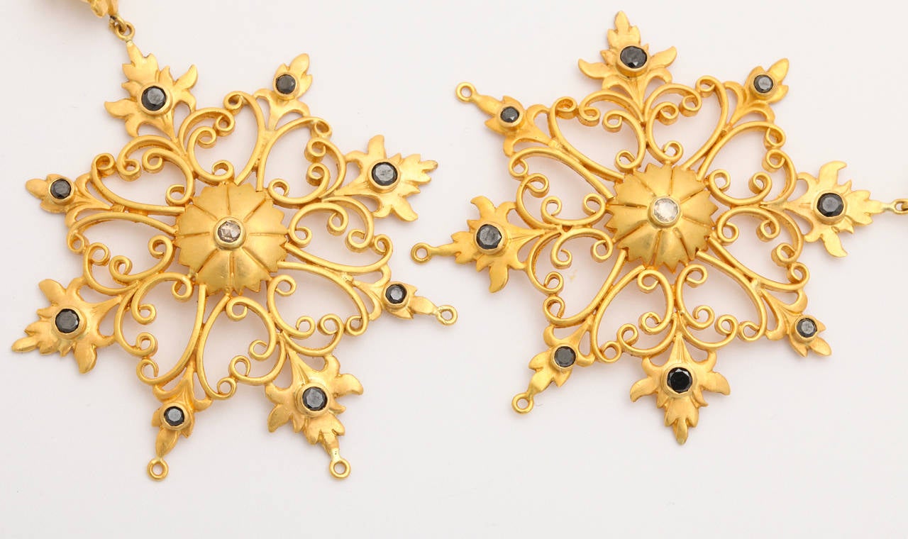 Women's Diamond Gold Snowflake Earrings