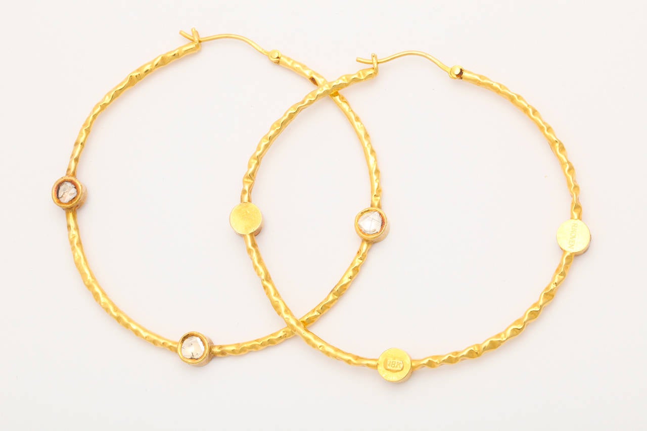 Women's Polki Diamond gold Hoop Earrings For Sale