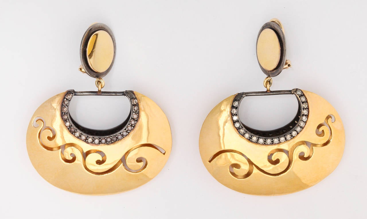 Women's Diamond Silver Gold Boat Earrings For Sale